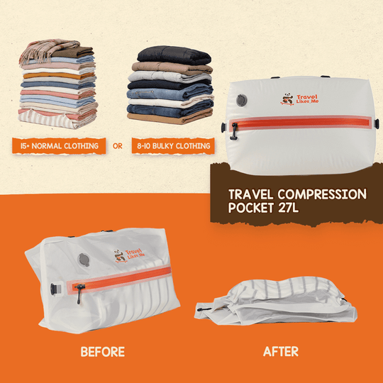 Airtight travel compression bag showing reduced thickness after sealing