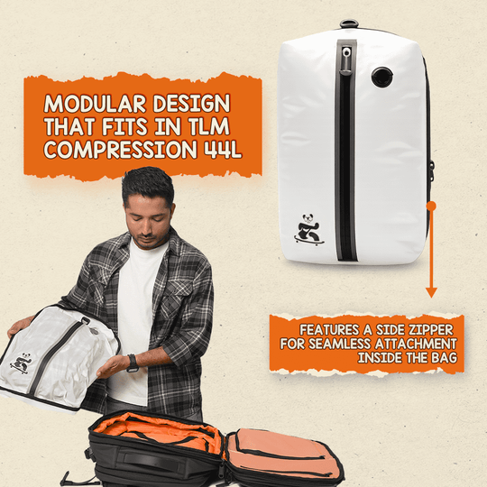 TLM Backpack-Compatible Compression Pocket — Vacuum Upgrade Module Zip-Attach Large (Fits 44L Backpack)