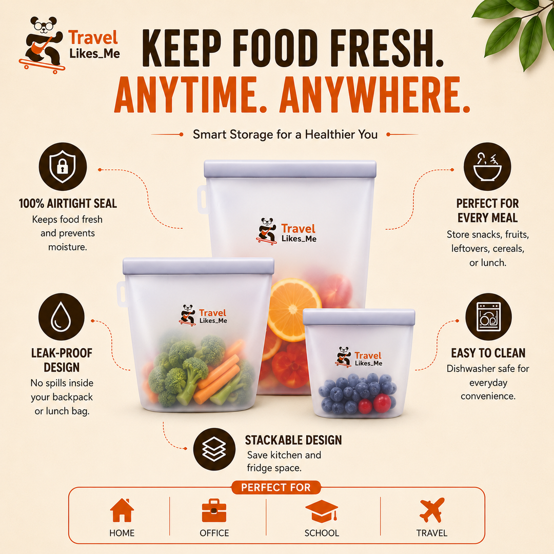 Reusable Food Storage Bags – Multi-Size, Airtight (Pack of 3)