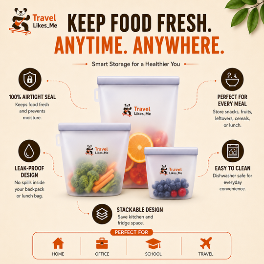 Reusable Food Storage Bags – Multi-Size, Airtight (Pack of 3)
