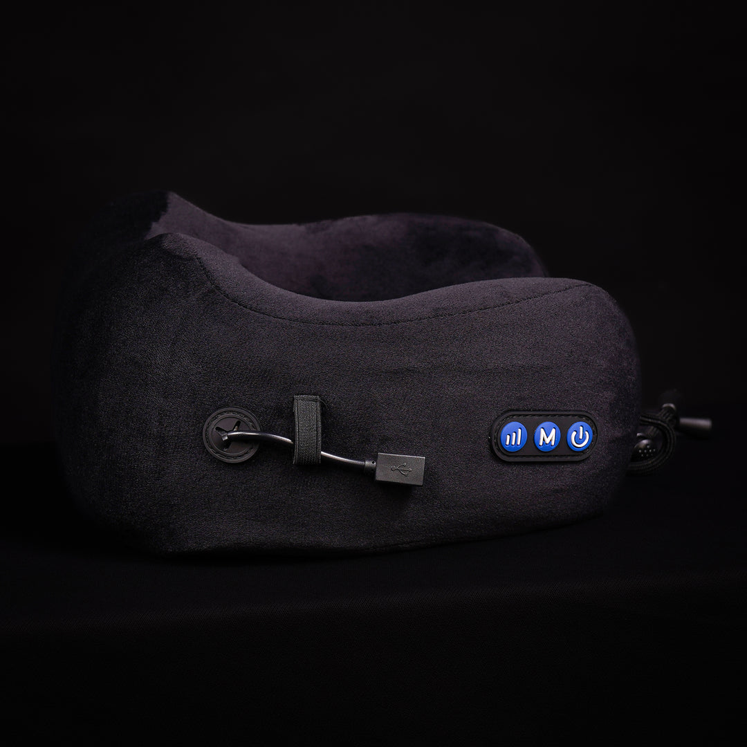 Travel Massage Pillow – Neck Support + Circulation Boost for Flights and Road Trips