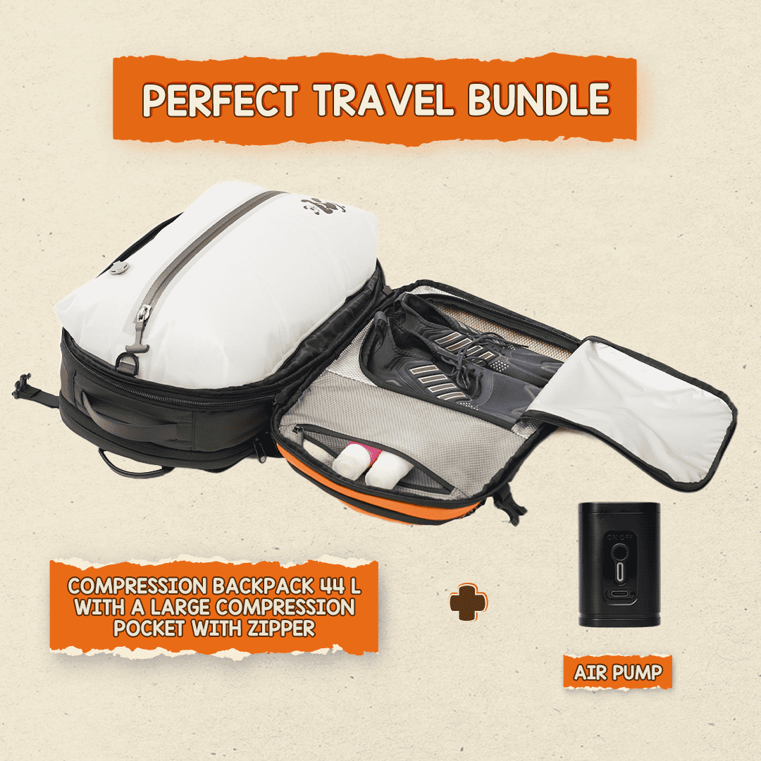 TLM Backpack-Compatible Compression Pocket — Vacuum Upgrade Module Zip-Attach Large (Fits 44L Backpack)