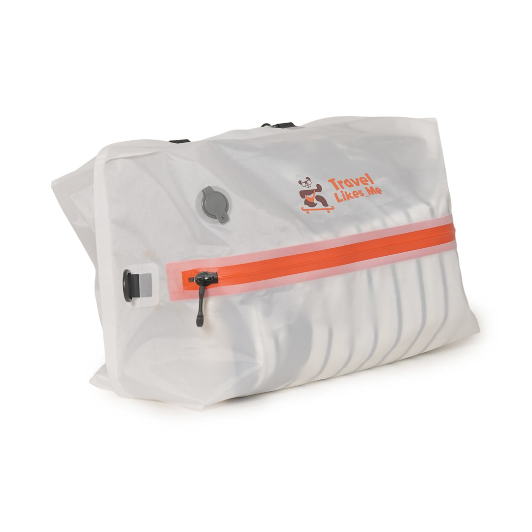 Packing clothes inside compression pocket before air removal