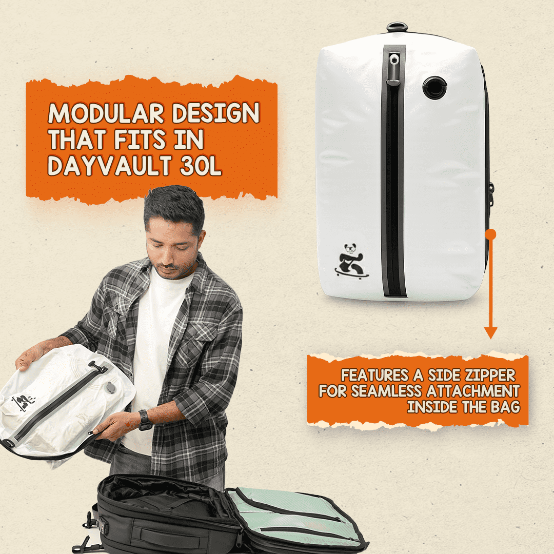 TLM Backpack-Compatible Compression Pocket — Vacuum Upgrade Module Zip-Attach Medium (Fits DayVault 30L)